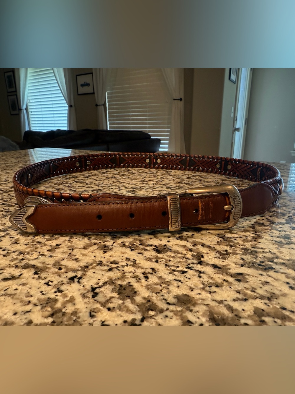 Fossil Braided Brown Leather Men's Belt with Silver-Tone Buckle